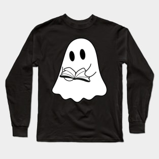 A cute, reading ghost with a book (black and white) Long Sleeve T-Shirt